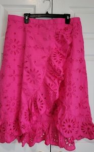 New! J. Crew Pink Ruffle-Front Eyelet Skirt, XL